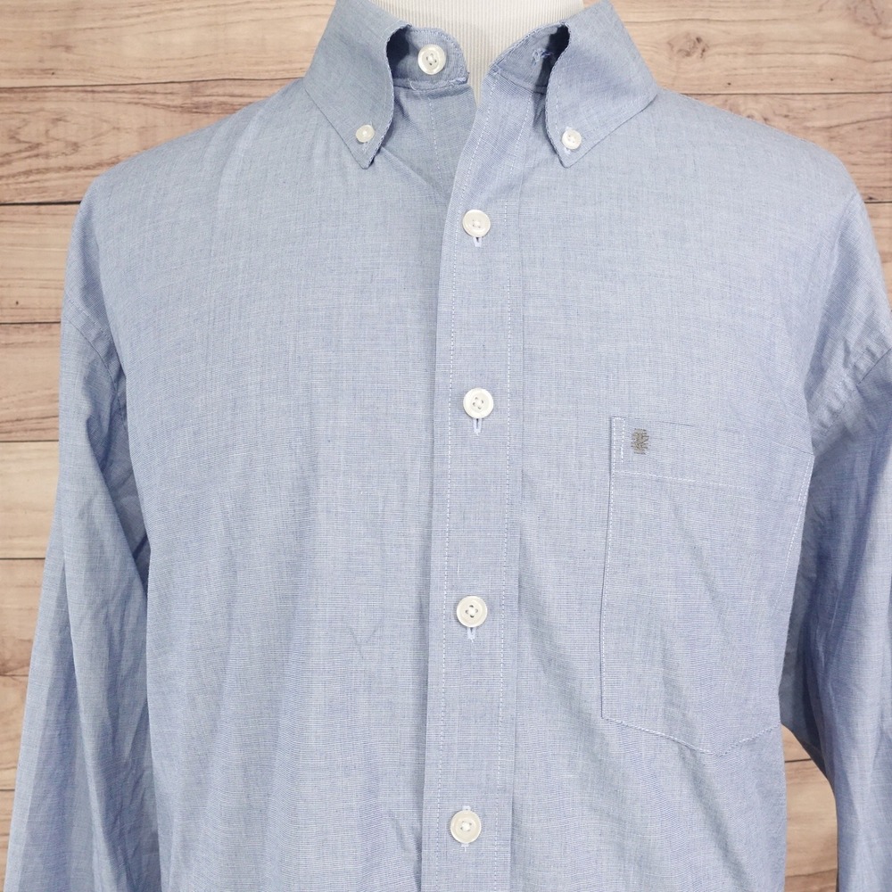 IZOD Button Down Shirt Mens 2XL Blue Long Sleeve Stretch Pocket